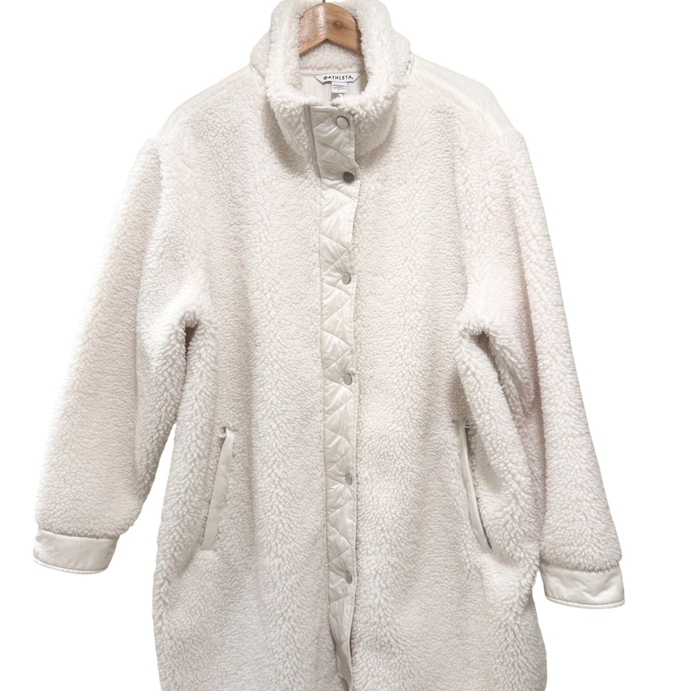 Athleta Tugga Hybrid Jacket Womens 1X White Quilted Sherpa Long Coat